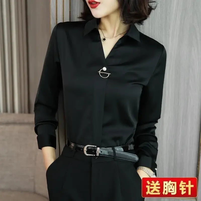 Temperament Mid Sleeved High End Professional Chiffon Shirt for Women Spring Autumn New Long Sleeved Age Reducing Western Top