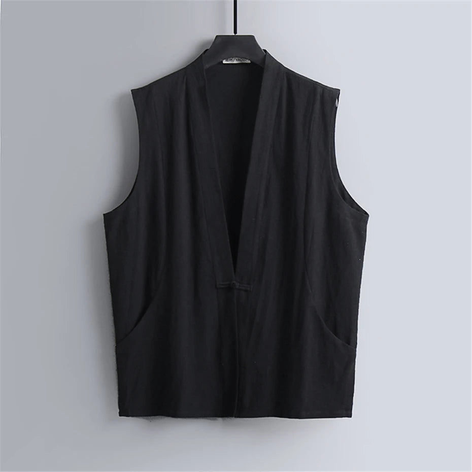 Linen Vest Men Summer Tank Top Plus Size 9XL Fashion Casual Solid Color Vests Male Big Size 9XL