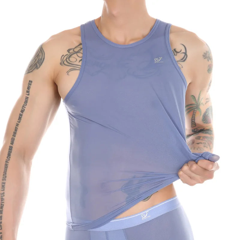 Summer Sports Vest Men Breathable Tank Tops Cool Ice Silk Sleeveless T-shirts Quick Drying Undershirts Male Gym Fitness Singlet