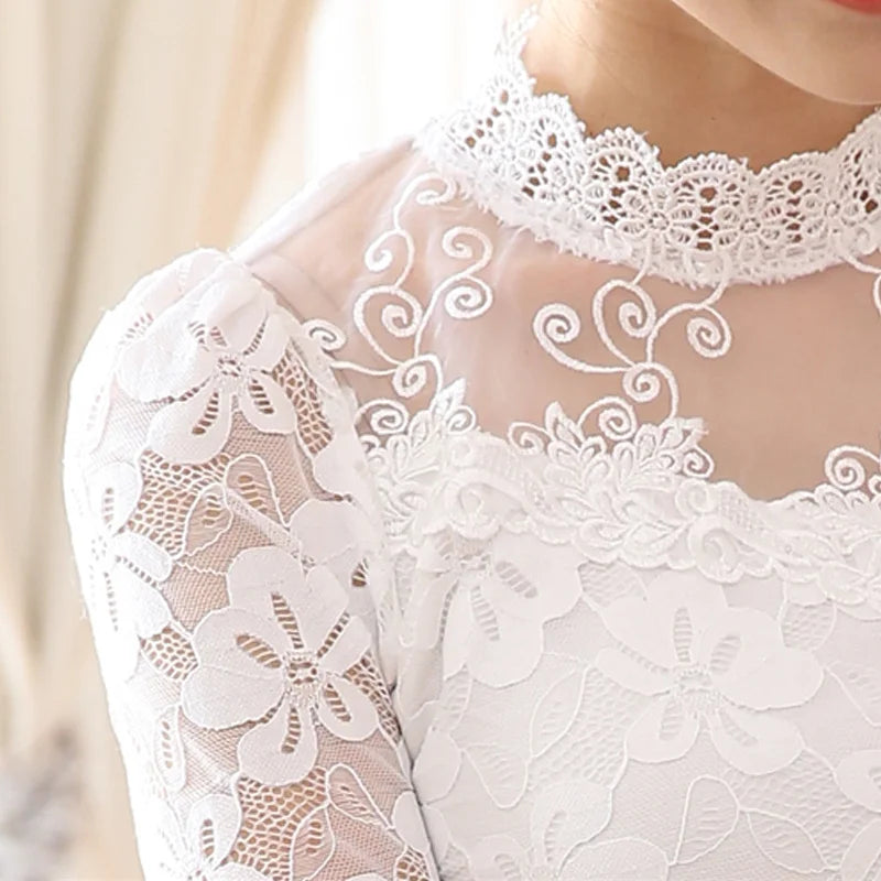 Women's Long-sleeved Lace Base Shirt 2024 Autumn New Trendy Women's Top Slim-fit Inner Wear Stand-up Collar Chiffon Blouse