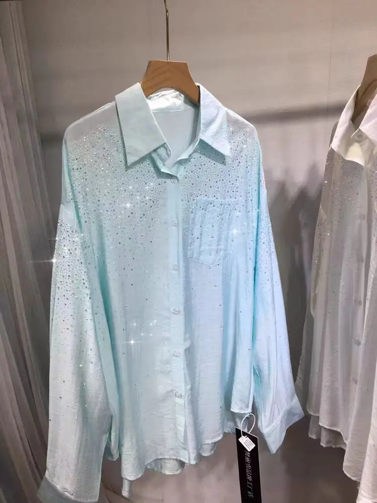 Luxury Sequined Summer Sunscreen Oversized Blouses Shirts For Women 2024 New In Shirts Streetwear Tops Camisas De Mujer