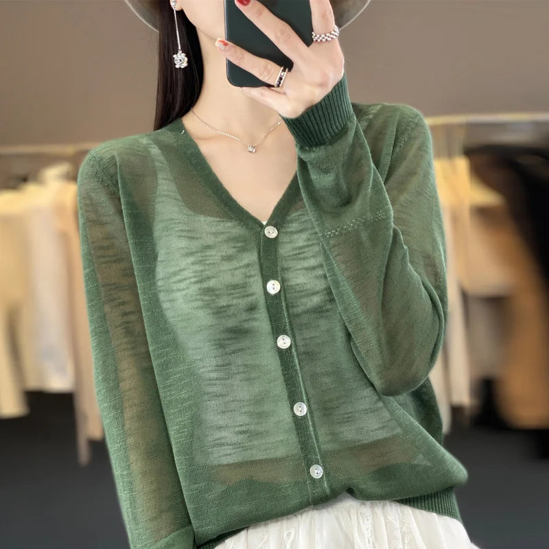 Summer New Women's Floral Yarn Ice Silk Knitted Cardigan Breathable Cool Sun Protection Sexy Cardigan NJR-330