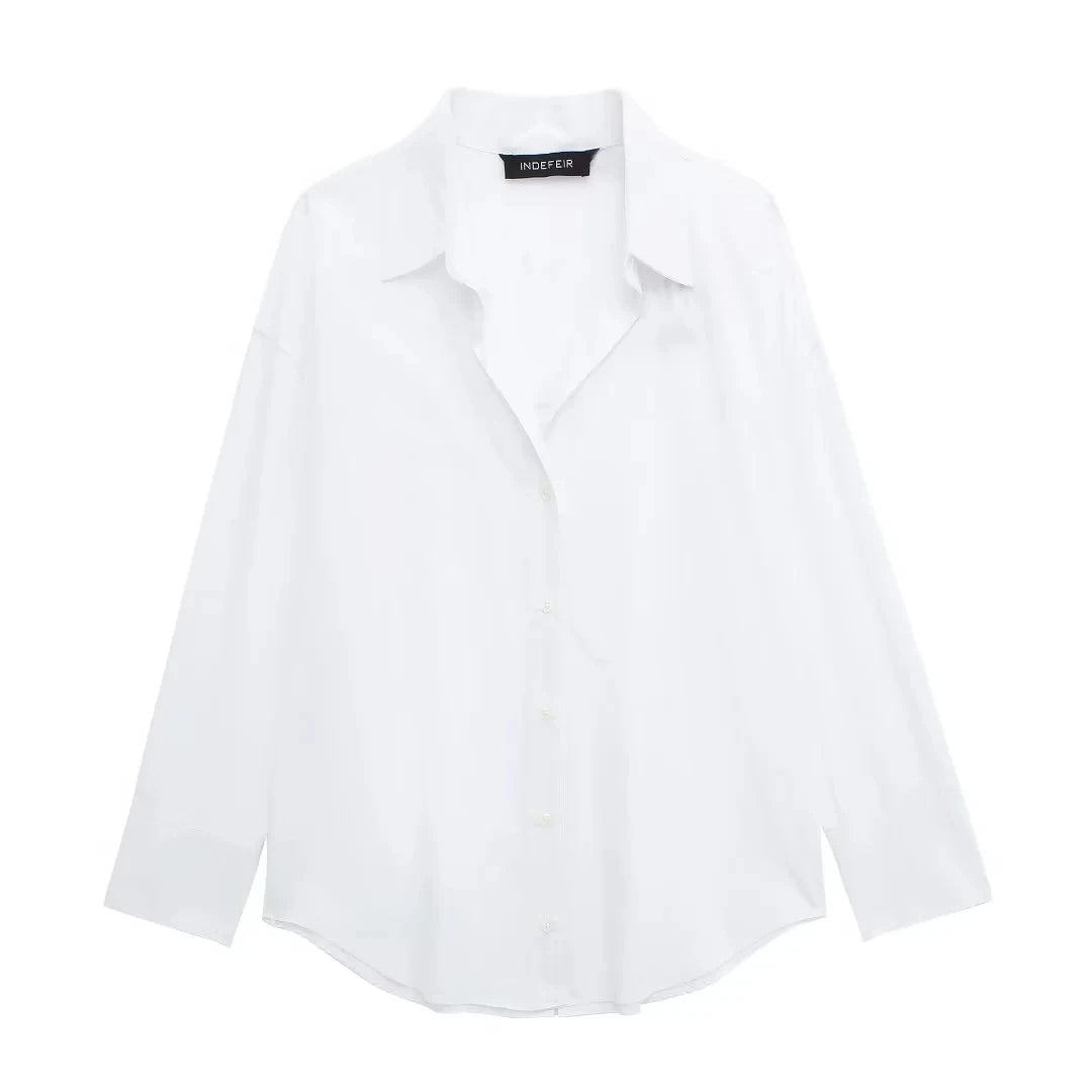TRAFZA 2024 Spring New Women's Poplin Office Shirt Chic V Neck Single Breasted Elegant Women's Striped Casual Shirt Streetwear