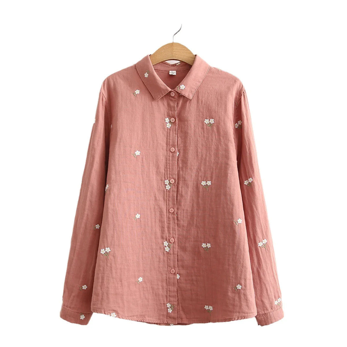 New Autumn Cotton Flower Embroidery Shirts Women Lapel Collar Basic Tops Girl Long Sleeve Loose Blouses Gentle Spring T39544QC