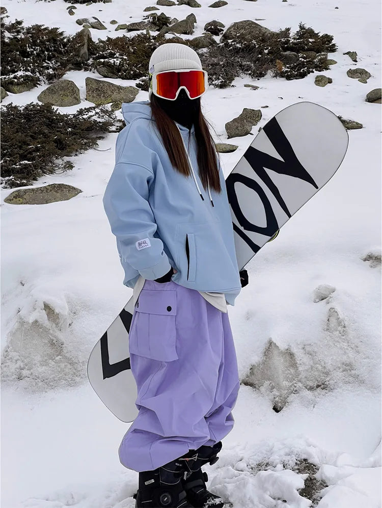 New Women Outdoor Windproof Waterproof Warm Violet Color Snow Trousers Oversize Ski Pants Winter Ski Snowboard Pants Cargo Pants