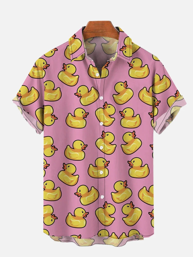 Unisex Men's Cosplay Shirts 3D Prints Splicing Cartoon Cute Duck Printing Short Sleeve Shirt Fashion Hawaiian Shirts For Men