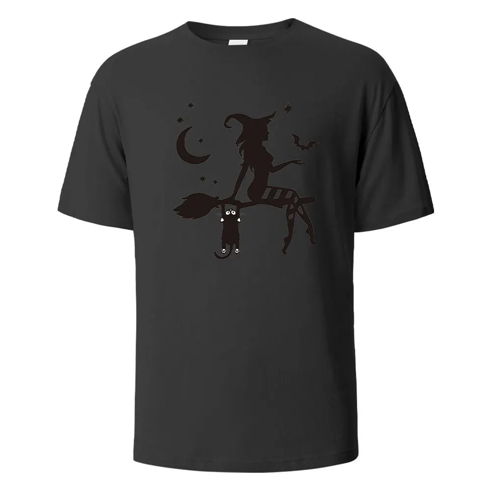Witch Print t shirts 100% Cotton Summer Tees For Men Women Oversize Casual Tops t shirts