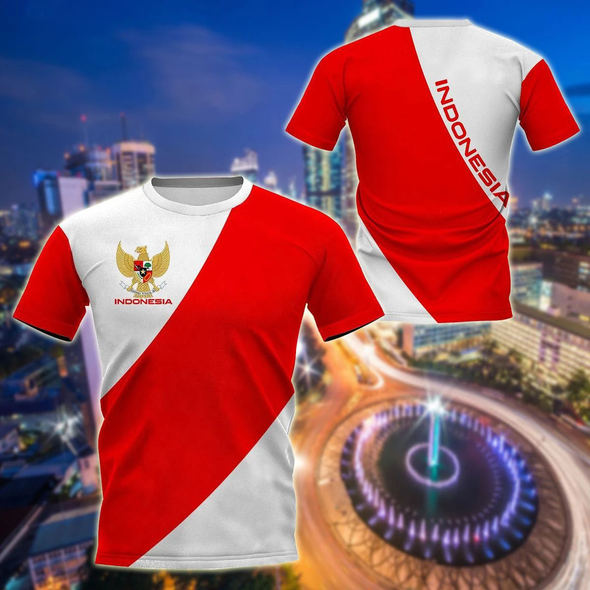 Indonesia Flag & Coat of Arms Graphic Tee Summer Casual Pullover Men's Fashion Loose T-shirts Boy Oversized Short Sleeves Tops