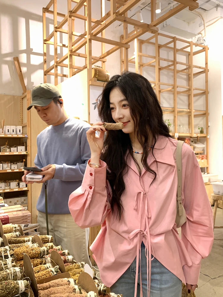 French Elegant Vintage Shirts Office Lady Button Spring Clothing Long Sleeve Loose Casual Korean Fashion Blouse Tees Y2k Tshirts