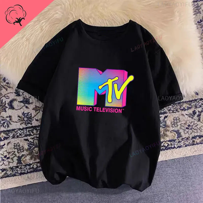 Woman Clothing Retro Cotton T Shirt Vintage Rock Hip Hop Modal Summer Unisex Casual Shirt Mtv Music Elevision Graphic Shirts
