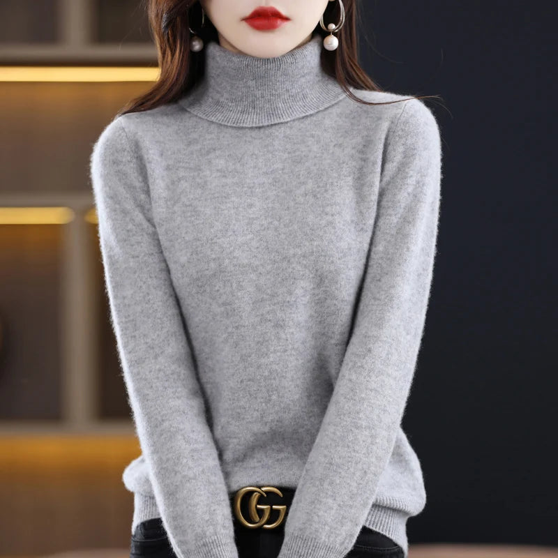 100% Merino Wool High Turnover Collar Knitted Sweater For Women's Autumn And Winter Warm Top Elegant 2YS Versatile Jiu Jia 206