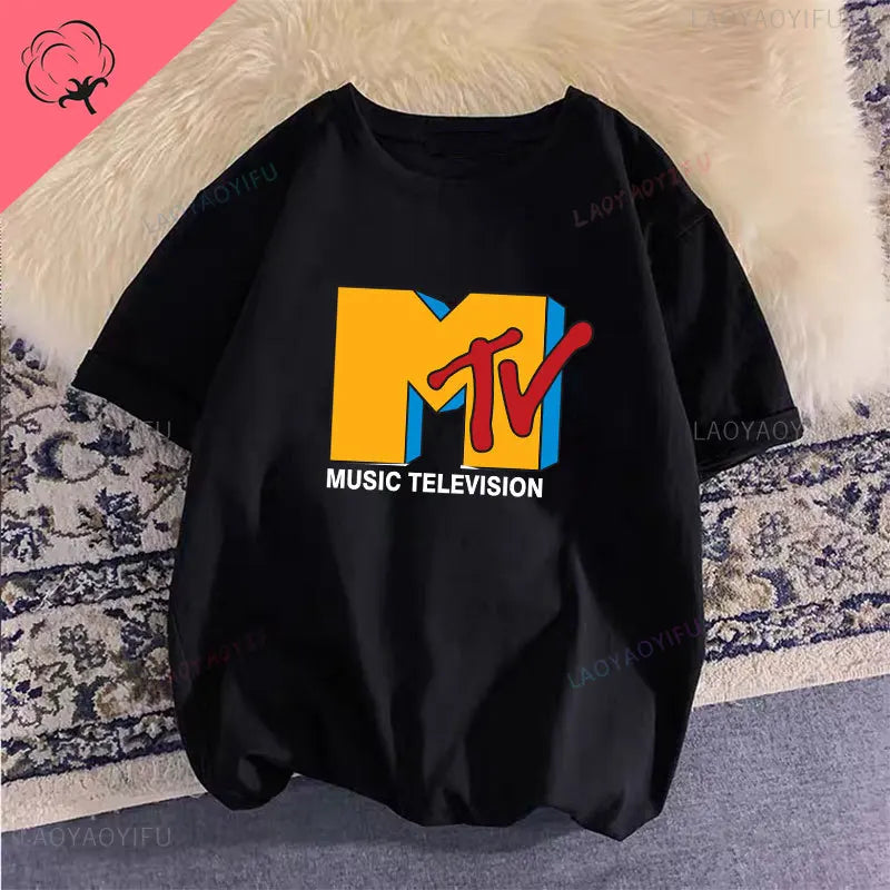 Woman Clothing Retro Cotton T Shirt Vintage Rock Hip Hop Modal Summer Unisex Casual Shirt Mtv Music Elevision Graphic Shirts