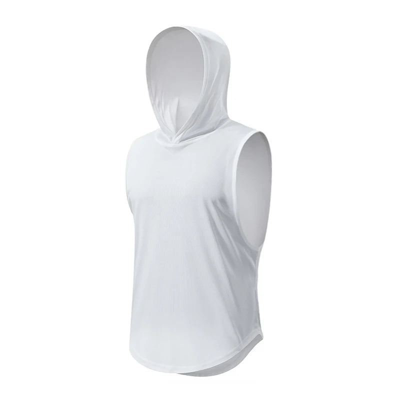 Plain Fitness Hooded Tank Top Mens Summer Solid Muslce Shirt Hoodies Cotton Blank Bodybuilding Sleeveless Vest Workout Singlets