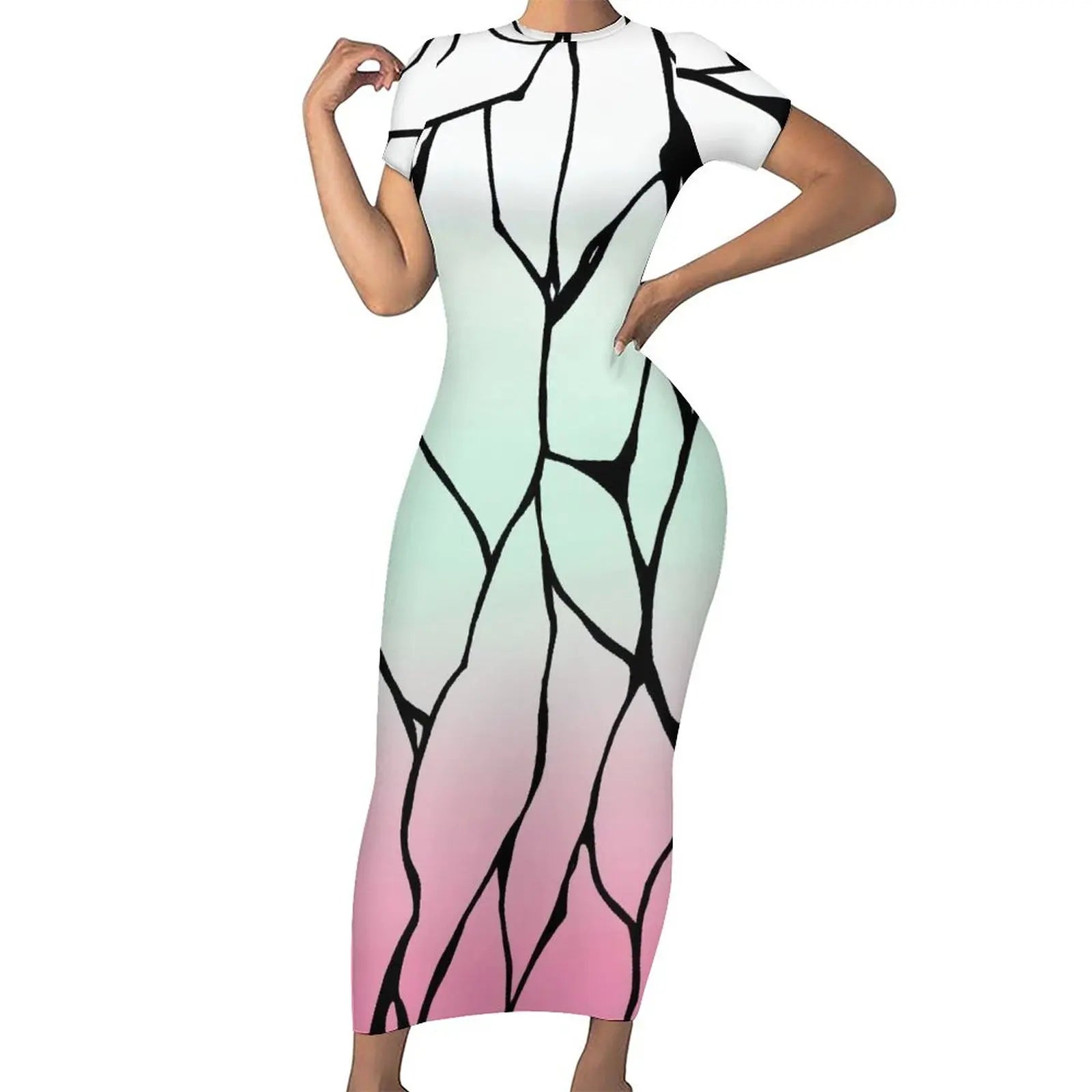 Nezuko Kamado Pink Bodycon Dress Woman Kimetsu No Yaiba Anime Demon Slayer Kawaii Maxi Dresses Holiday Aesthetic Print Dress