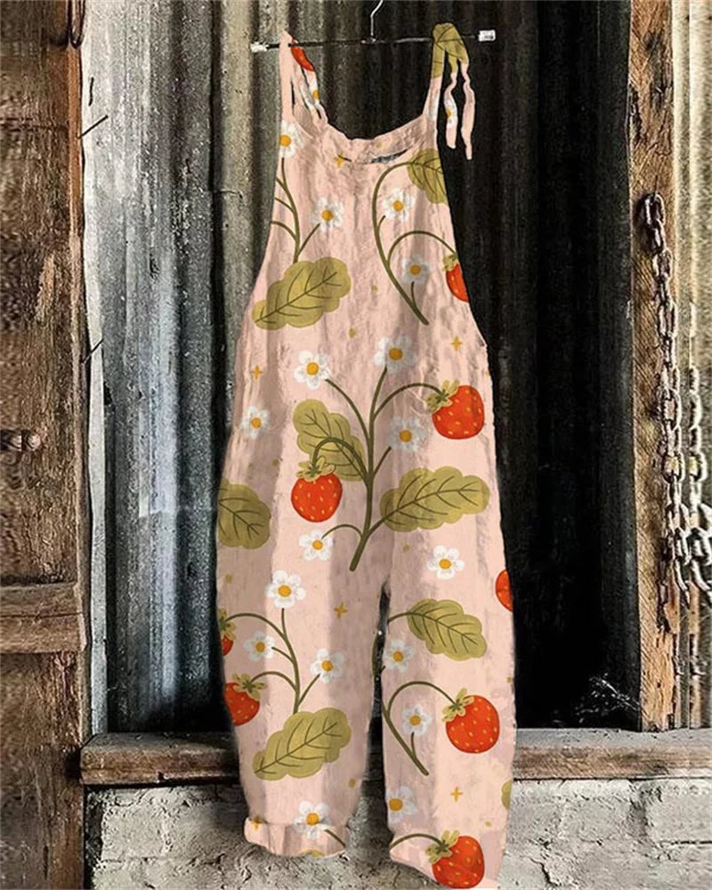 Women's Summer Bohemian Casual Jumpsuit Wide Leg Overalls Fruit 3D Print Loose Jumpsuit Pants