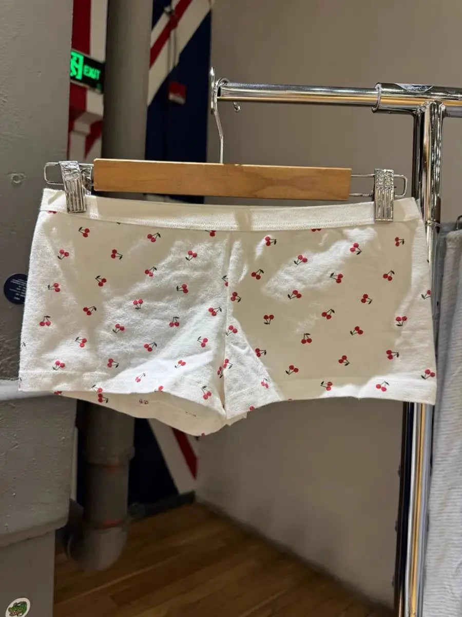 New Cherry Cotton Bra Shorts 2 Pieces Set Women Sexy V-neck Slim Bras with Straight Short Pants Casual Sweet Home Pajama Sets