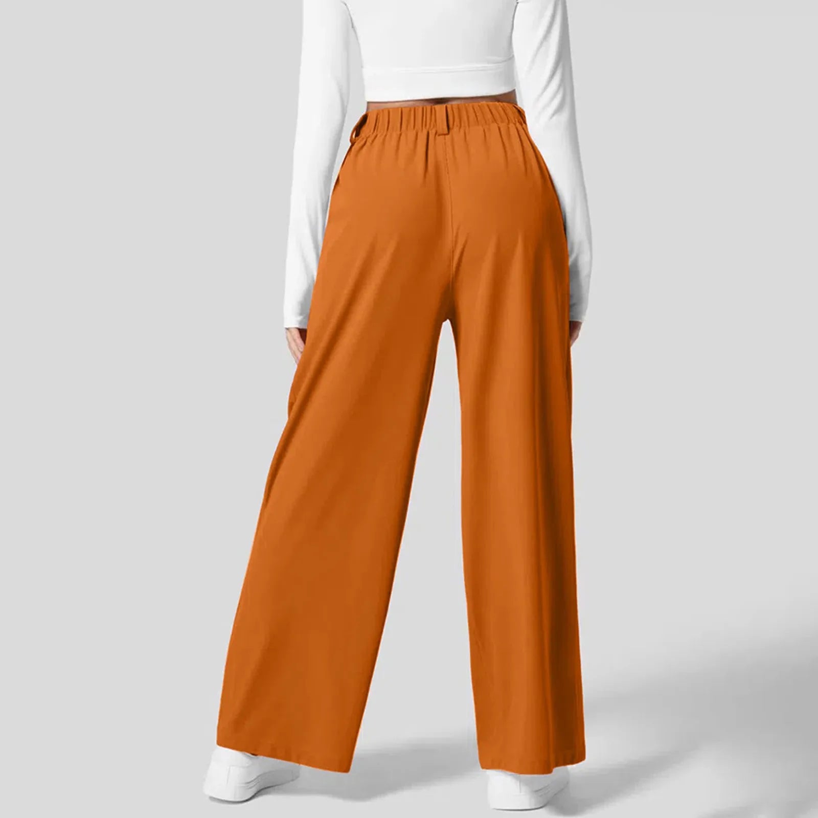 Women Fashion Wide Leg Pants Solid Elastic Pants Work Business Suit Straight Trousers Casual High Waisted Dress Palazzo Pants