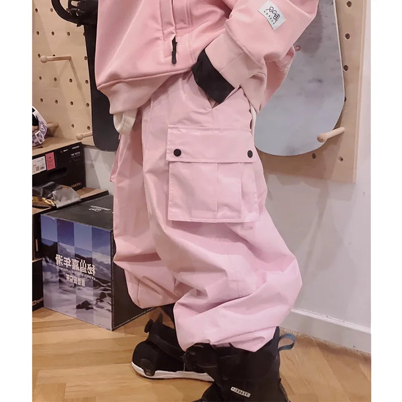 New Women Outdoor Windproof Waterproof Warm Violet Color Snow Trousers Oversize Ski Pants Winter Ski Snowboard Pants Cargo Pants