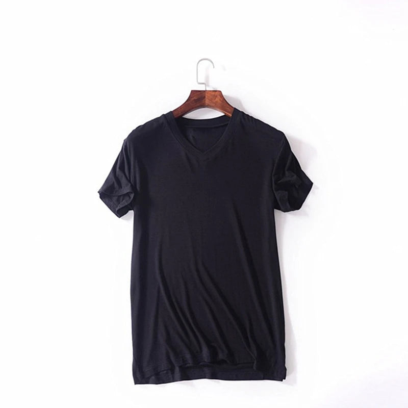 2025 Brand New Men's Modal T-Shirt V-Neck Large Size Men T-Shirt Short Sleeve Loose Man T shirt Solid Color For Male Tops Tees