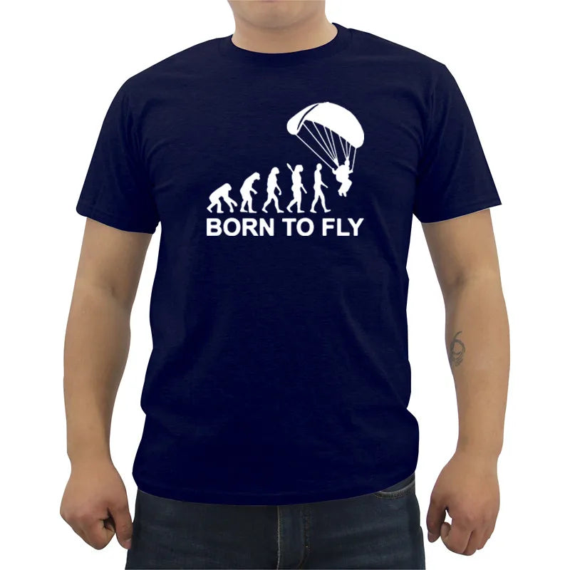 New Fashion Summer Born To Fly Evolution Of Paragliding Paragliders T Shirt Mens Short Sleeve Cotton T-shirt Hip Hop Tees Tops