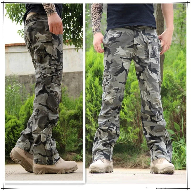 2024 Men's Cargo Pant Cotton Outdoors Tactical Pant Men Vintage Camo Green Work Many Pocket Cotton Camouflage Black Trouser
