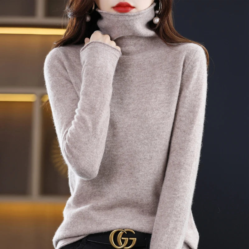New 100% Merino Wool Turtleneck Cashmere Sweater In Autumn And Winter Women's Casual Knitted Coat Women's Coat Korean Fashion