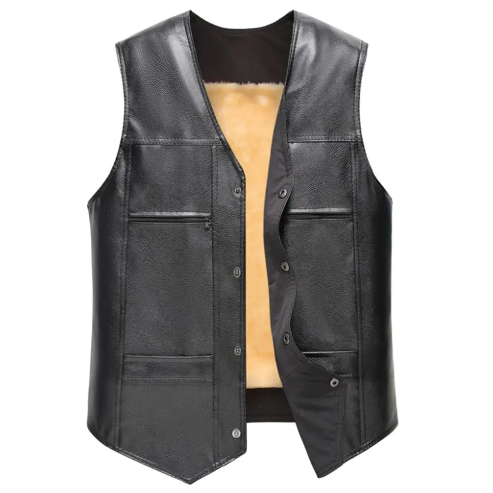 Men Vest Leather Waistcoat Men Motorcycle Vest Coat 2021 New Warm Autumn Sleeveless Jacket Velvet Solid Clothing for Daily Wear