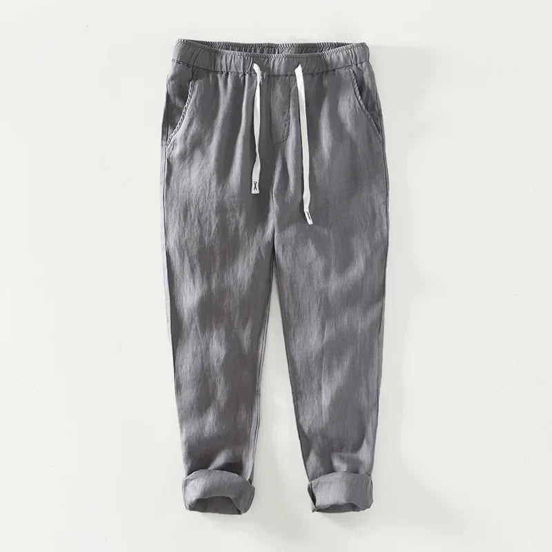 Spring Summer New Pure Color 100% Linen Pants Men Clothing Casual Simple Oversize Trousers B8236