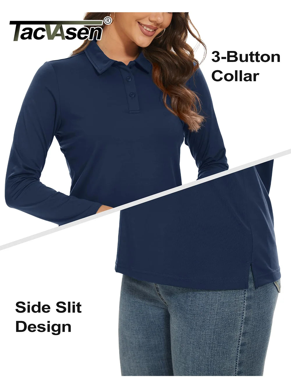 TACVASEN UPF 50+ Golf Polos Shirts Womens Quick Dry Long Sleeve Polo T-shirts Outdoor Traning Hiking T Shirt Pullover Tops