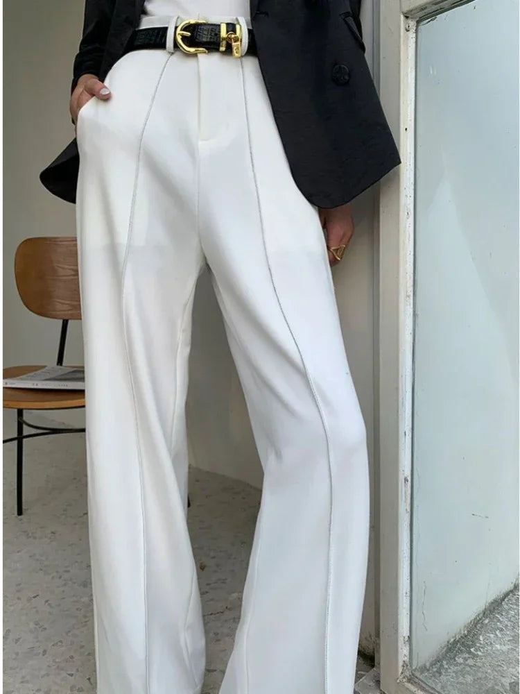 New Women's Summer Pants Solid Casual Loose High Waisted Wide Leg Pants Women Street Fashion White Trousers Elegant Pants Female