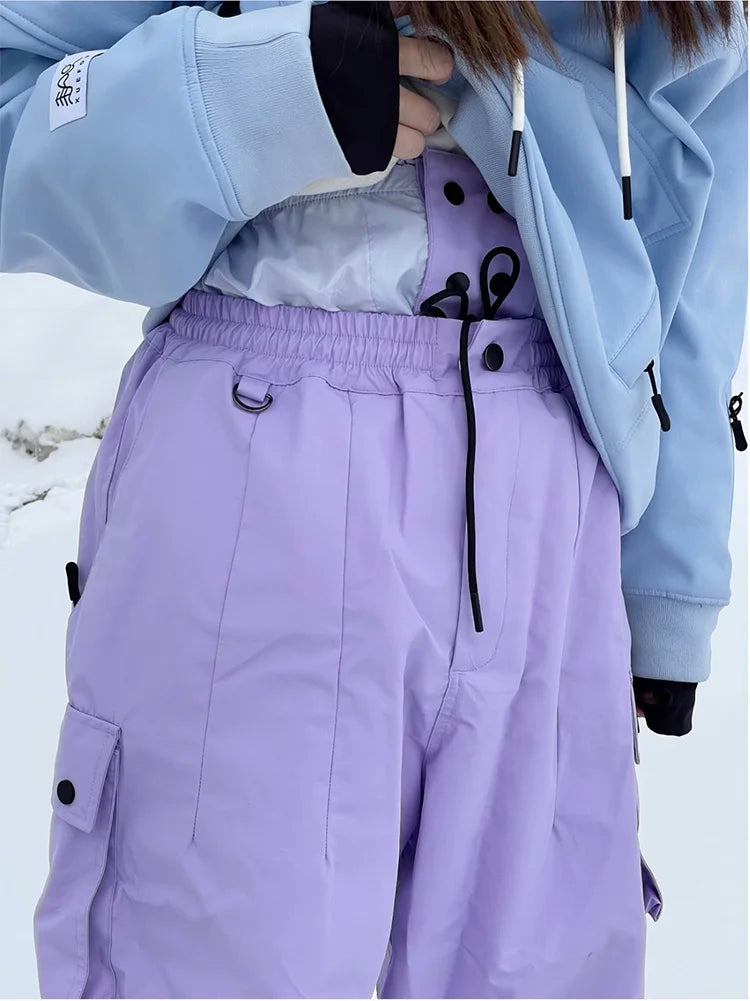 New Women Outdoor Windproof Waterproof Warm Violet Color Snow Trousers Oversize Ski Pants Winter Ski Snowboard Pants Cargo Pants