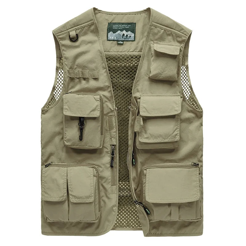 Waistcoat Vest Jacket Men Multi-Pocket Classic Summer Outdoor Work Safari Fishing Travel Photo Vest with Pockets Sleeveless Coat