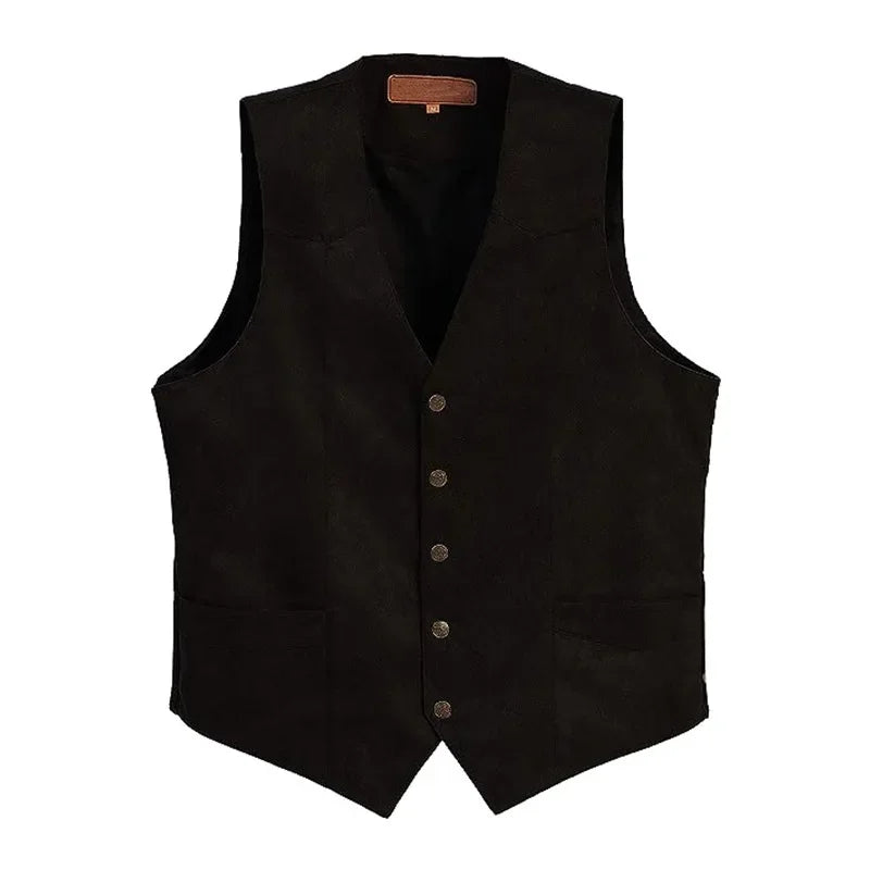 Men's New Suede V-neck Waistcoat Slim Business Dress Vintage Single-breasted Top