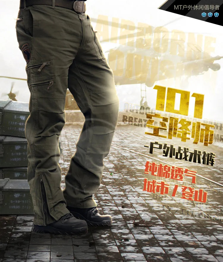 2024 Men's Cargo Pant Cotton Outdoors Tactical Pant Men Vintage Camo Green Work Many Pocket Cotton Camouflage Black Trouser