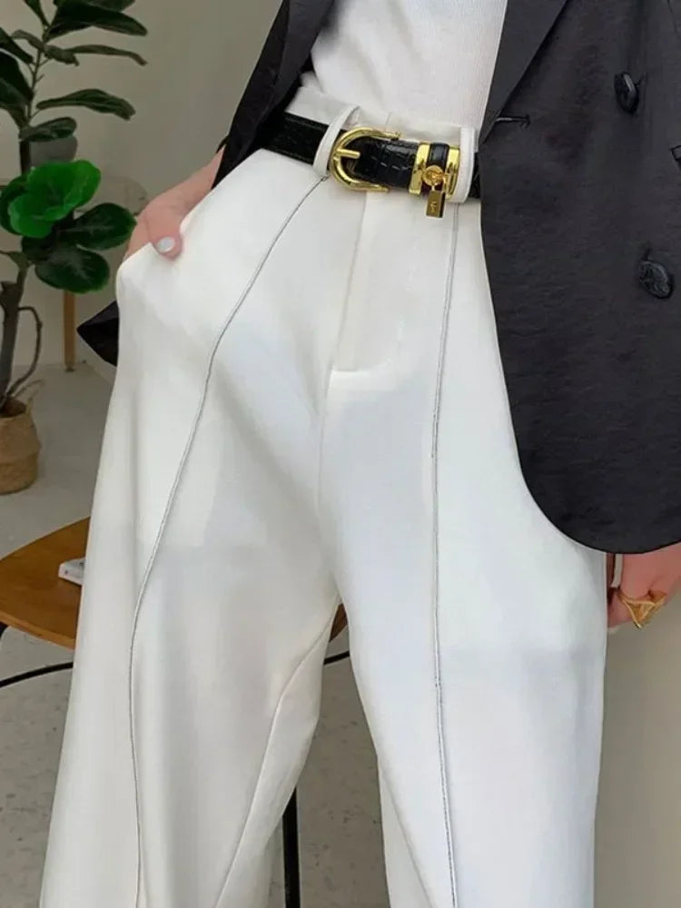 New Women's Summer Pants Solid Casual Loose High Waisted Wide Leg Pants Women Street Fashion White Trousers Elegant Pants Female