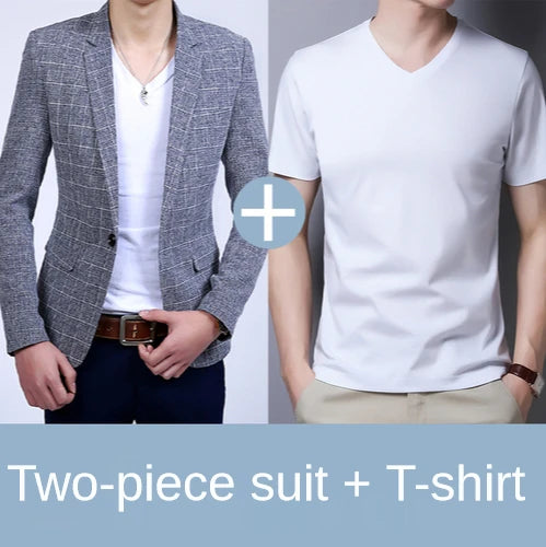 High-quality Casual Suit Men's Jacket Single-piece Korean Style Trendy Plaid Small Suit Young Men's Slim Single-breasted Blazer