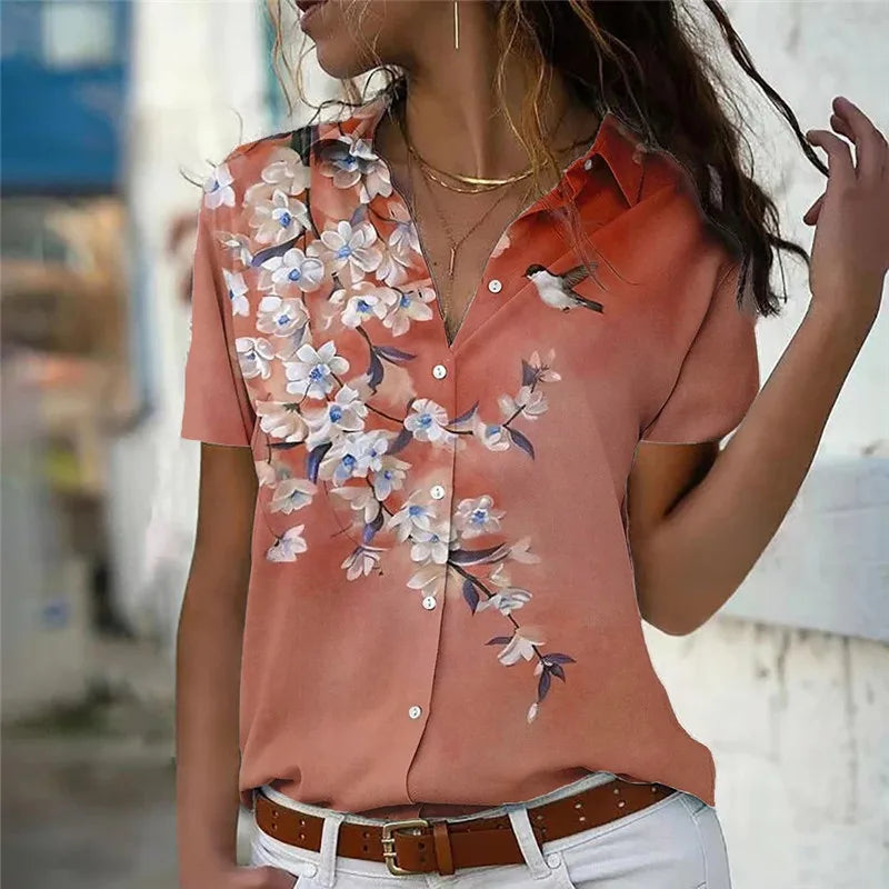 3d Floral Printing Women Casual Shirts Summer Short Sleeve Flower Pattern Streetwear Ladies Blouses Tops 3XL Large Size Shirt