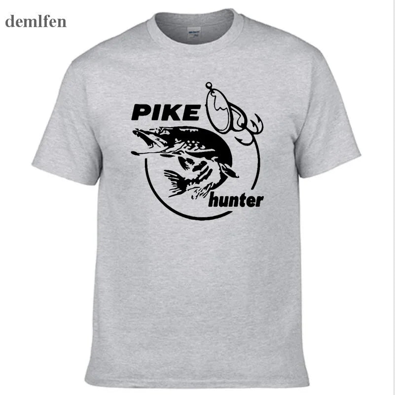 Summer Men Pike Hunter Fish Animal T-shirt Printed Fashion T shirt Short Sleeve Tees Shirts Cool Tops
