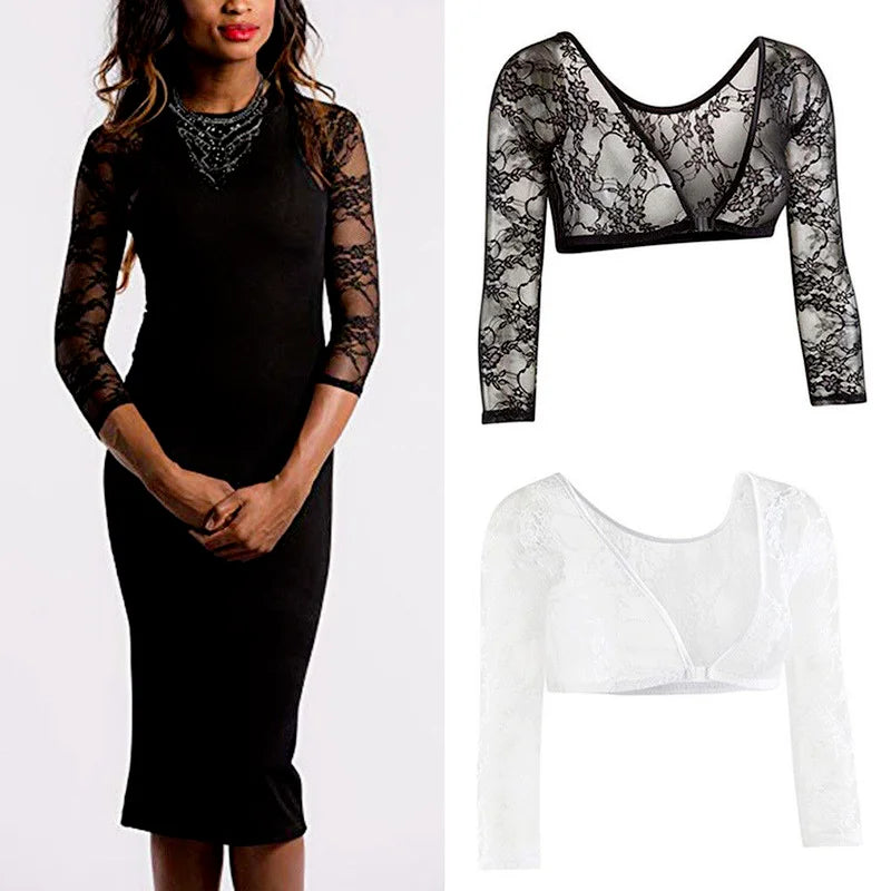 2022 New Women Lace Vest Sheer Mesh Seamless Arm Shaper Slimming Short Cropped Top V-Neck Hollow CardiganAcces Plus Size S-3XL