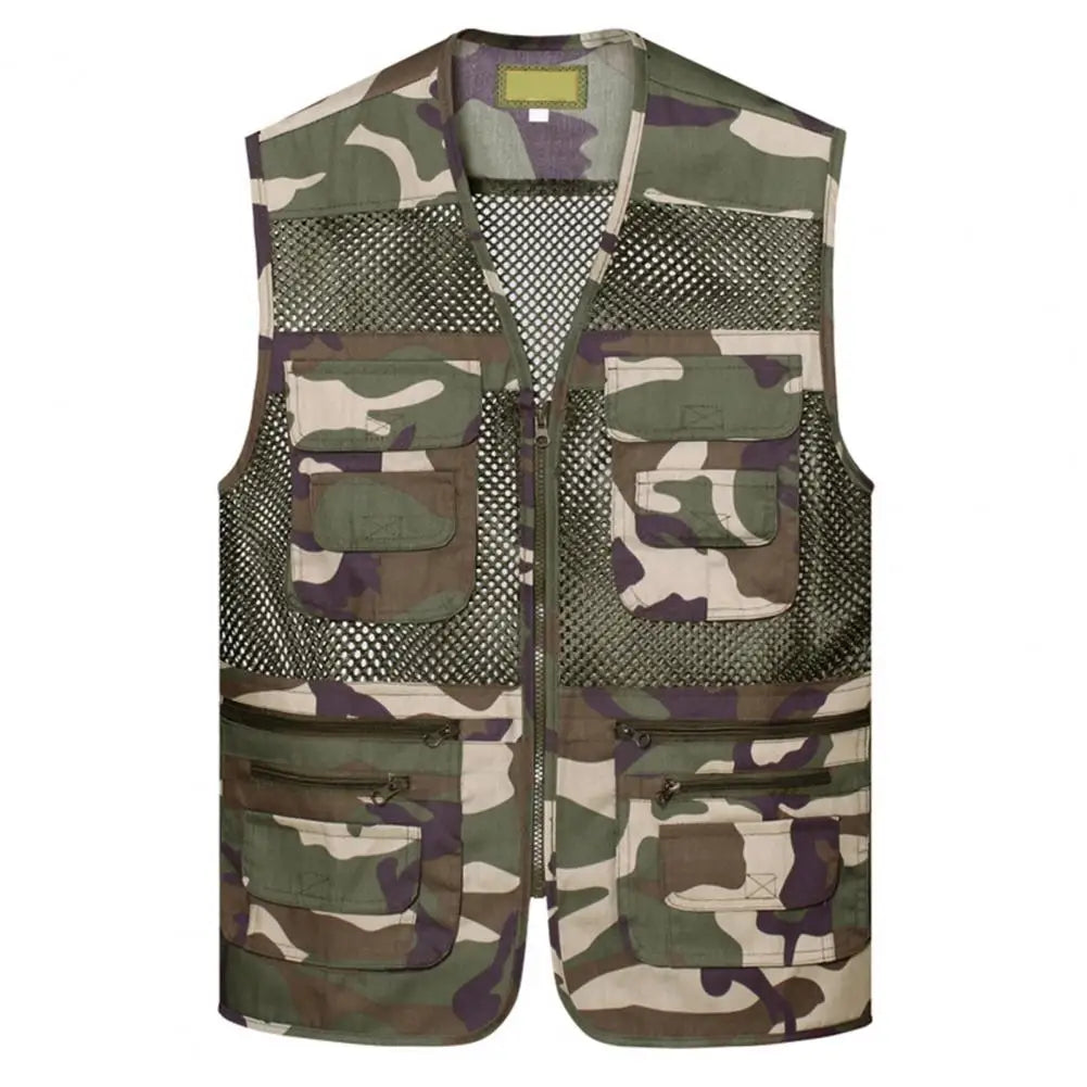 Men Sports Vest Lightweight Mesh Outdoor Sports Vest for Summer Camping Fishing Zipper Closure Waistcoat for Work Wear