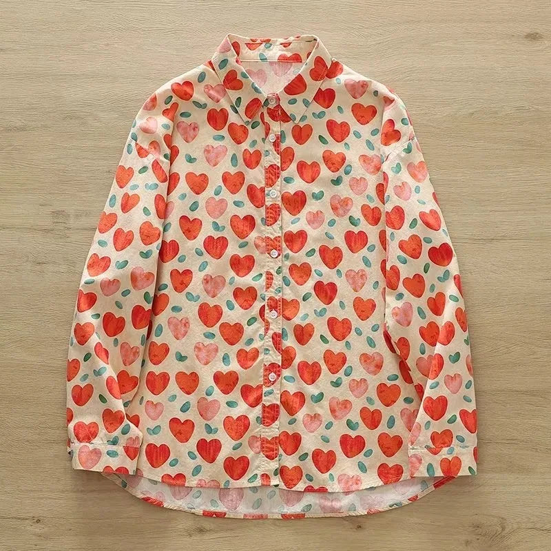 Fashion Women Printed Shirts Cotton Casual Blouses and Tops 2024 New Loose Style Exquisite Lady Long Sleeve Shirt Female Clothes