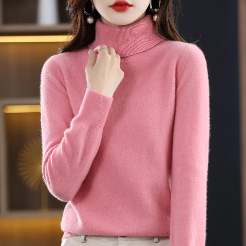 100% Merino Wool High Turnover Collar Knitted Sweater For Women's Autumn And Winter Warm Top Elegant 2YS Versatile Jiu Jia 206
