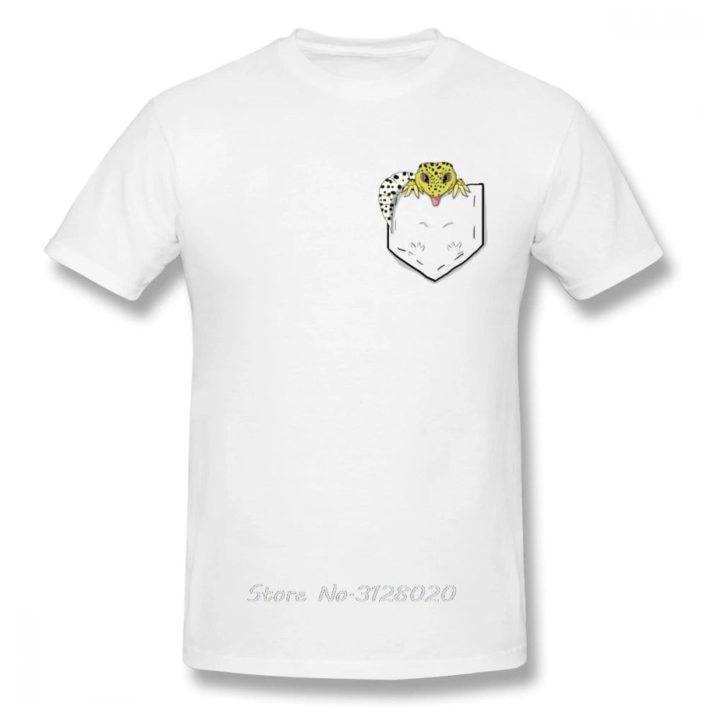 Novelty Reptile Leopard Gecko In Pocket T Shirt Men Cotton O-neck TShirt Hip Hop Tees Tops Streetwear Harajuku