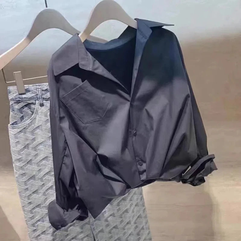 French Chic Unique Light Mature Tops Niche Light Luxury Foreign Style Fashion Age-reducing and Slimming Black Shirts for Autumn