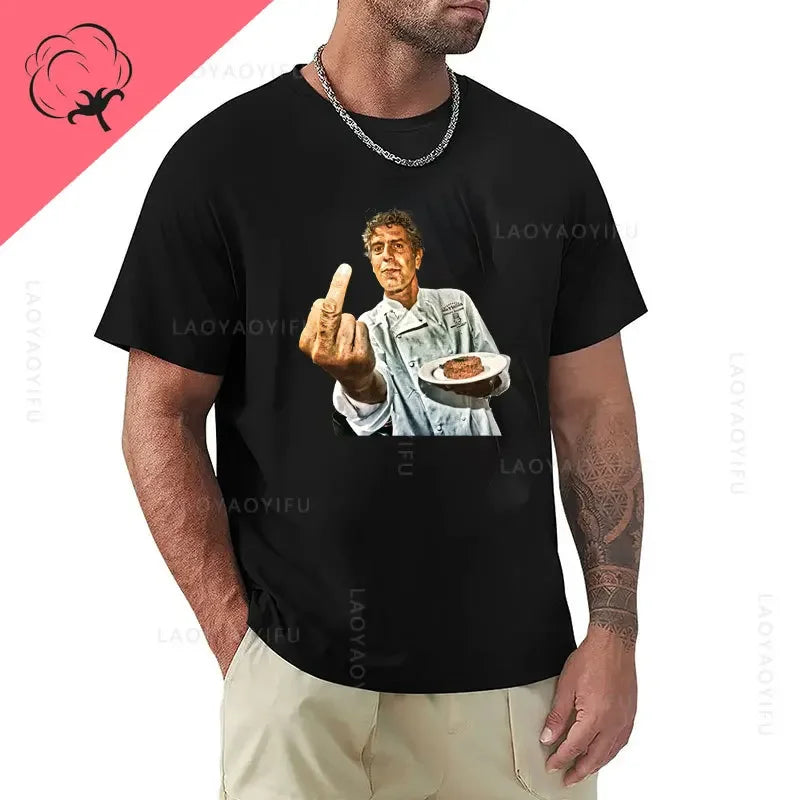 Anthony Bourdain Middle Finger Pose 100%Cotton T Shirt Graphic Printed Fashion Casual O Neck Short Sleeve Streetwear Tee Tops