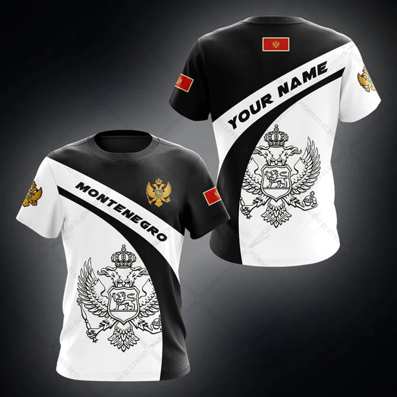 Montenegro Flag & Coat of Arms Graphic Tee Summer Casual Pullover Men's Fashion Loose T-shirts Boy Oversized Short Sleeves Tops