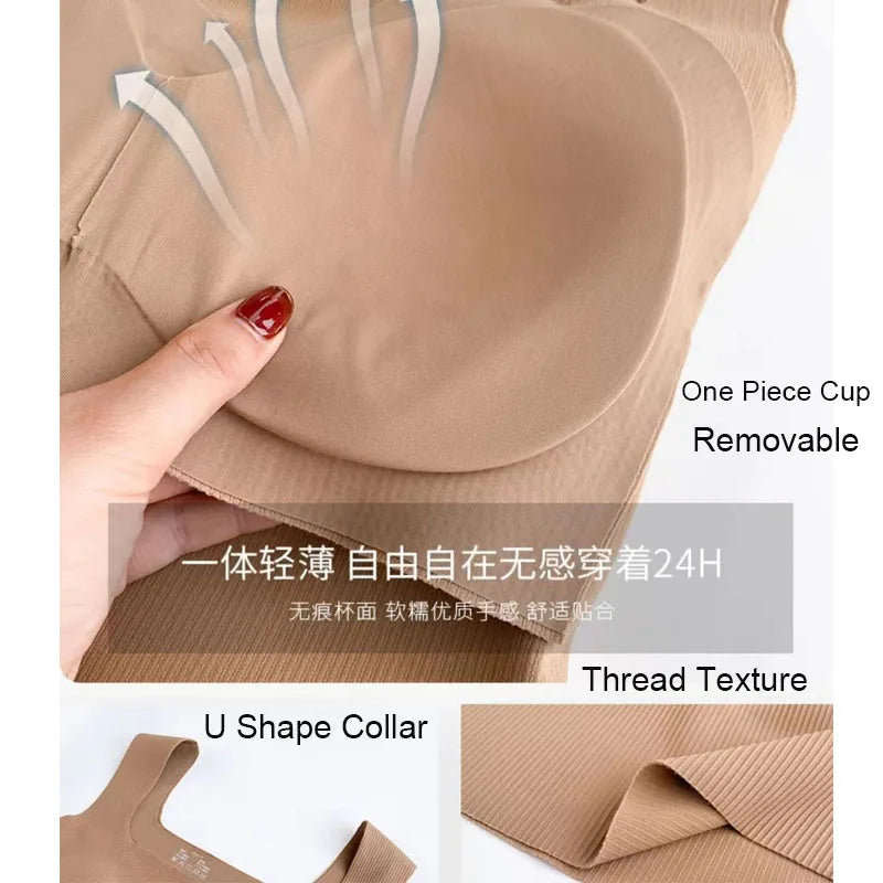 For 40-75kg Ice Silk Plus Size Tank Tops WIth Chest Pad Square Collar Thread One-Piece Cup Seamless Camisole Top For Women
