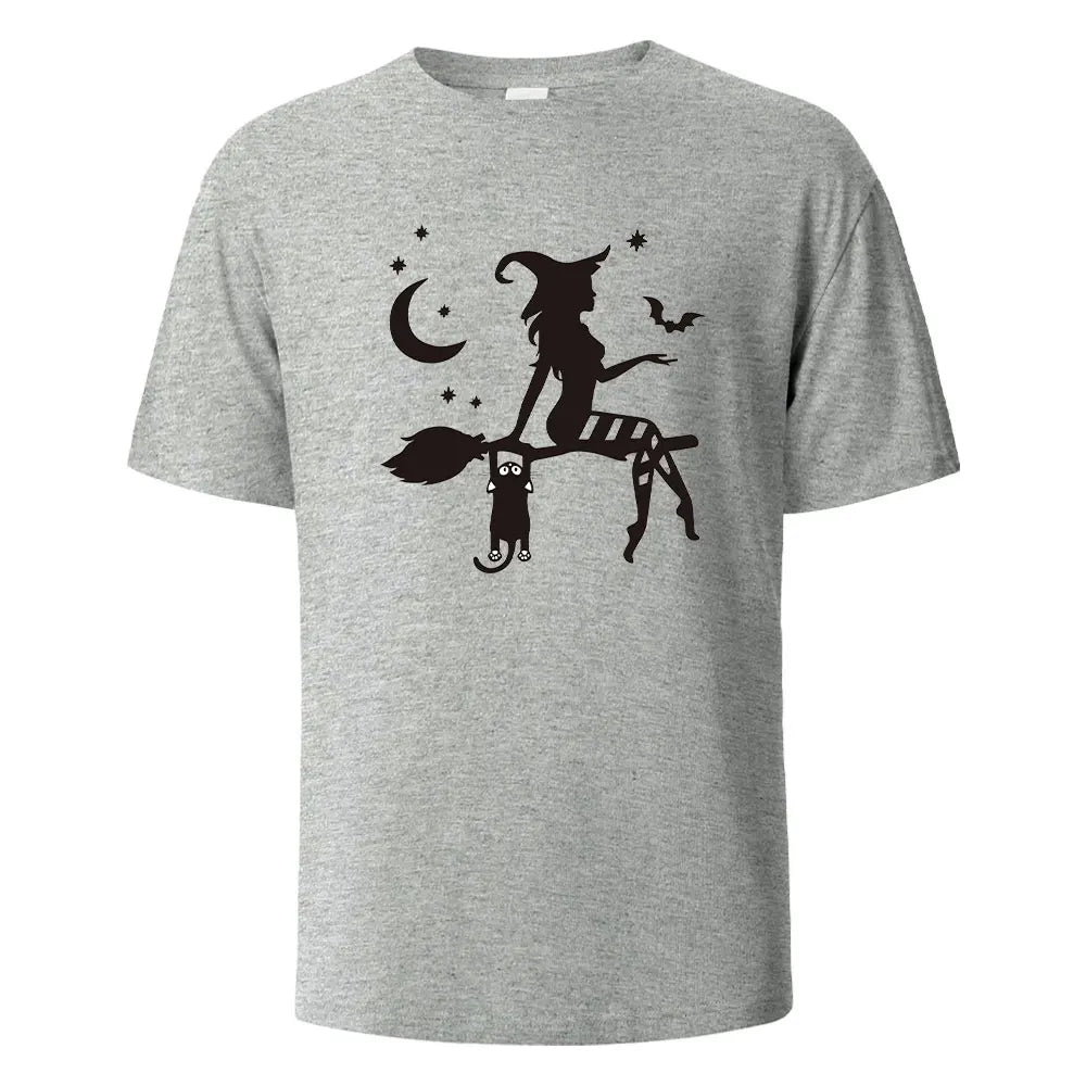 Witch Print t shirts 100% Cotton Summer Tees For Men Women Oversize Casual Tops t shirts