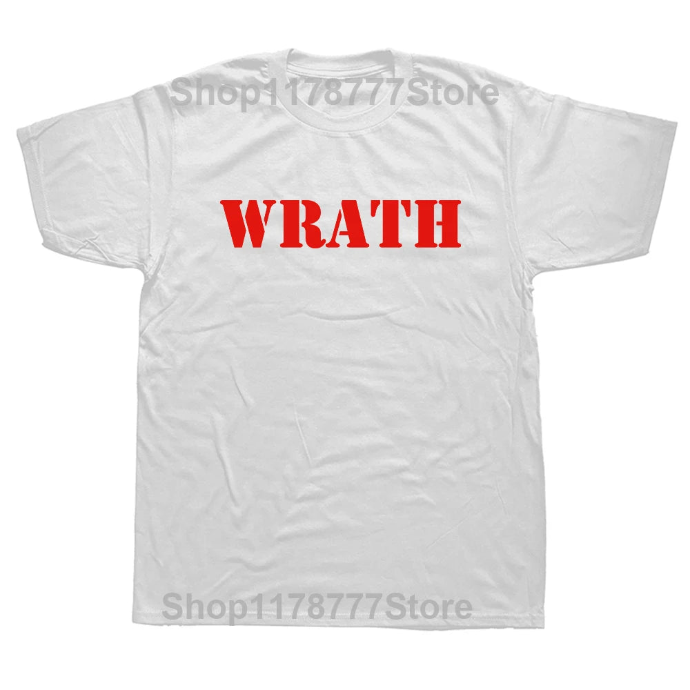 Limited WRATH Natural Selection Logo Printed T Shirt For Men Male Cotton Short Sleeve Streetwear O Neck Funny T-Shirt Tshirt