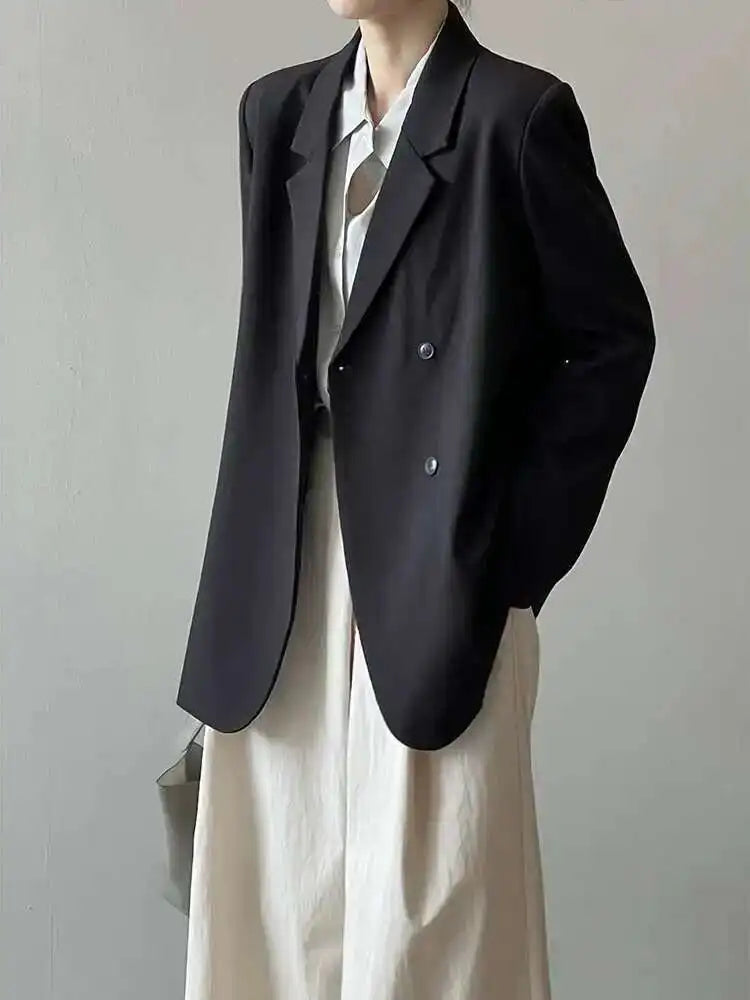 [LANMREM] Irregular Back Button Design Blazers For Women Notched Single Breasted Office Lady Coats 2025 Autumn New 26C346